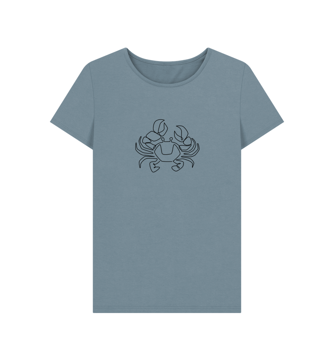 Stone Blue Women's Crab Organic Cotton Crewneck Tee (Black)