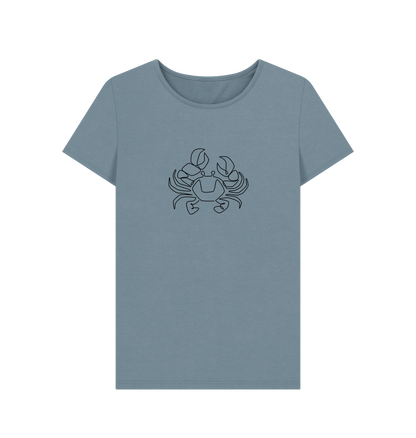 Stone Blue Women's Crab Organic Cotton Crewneck Tee (Black)