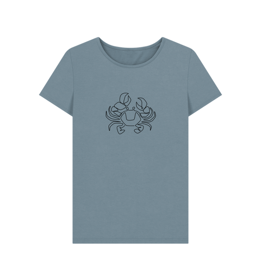 Stone Blue Women's Crab Organic Cotton Crewneck Tee (Black)