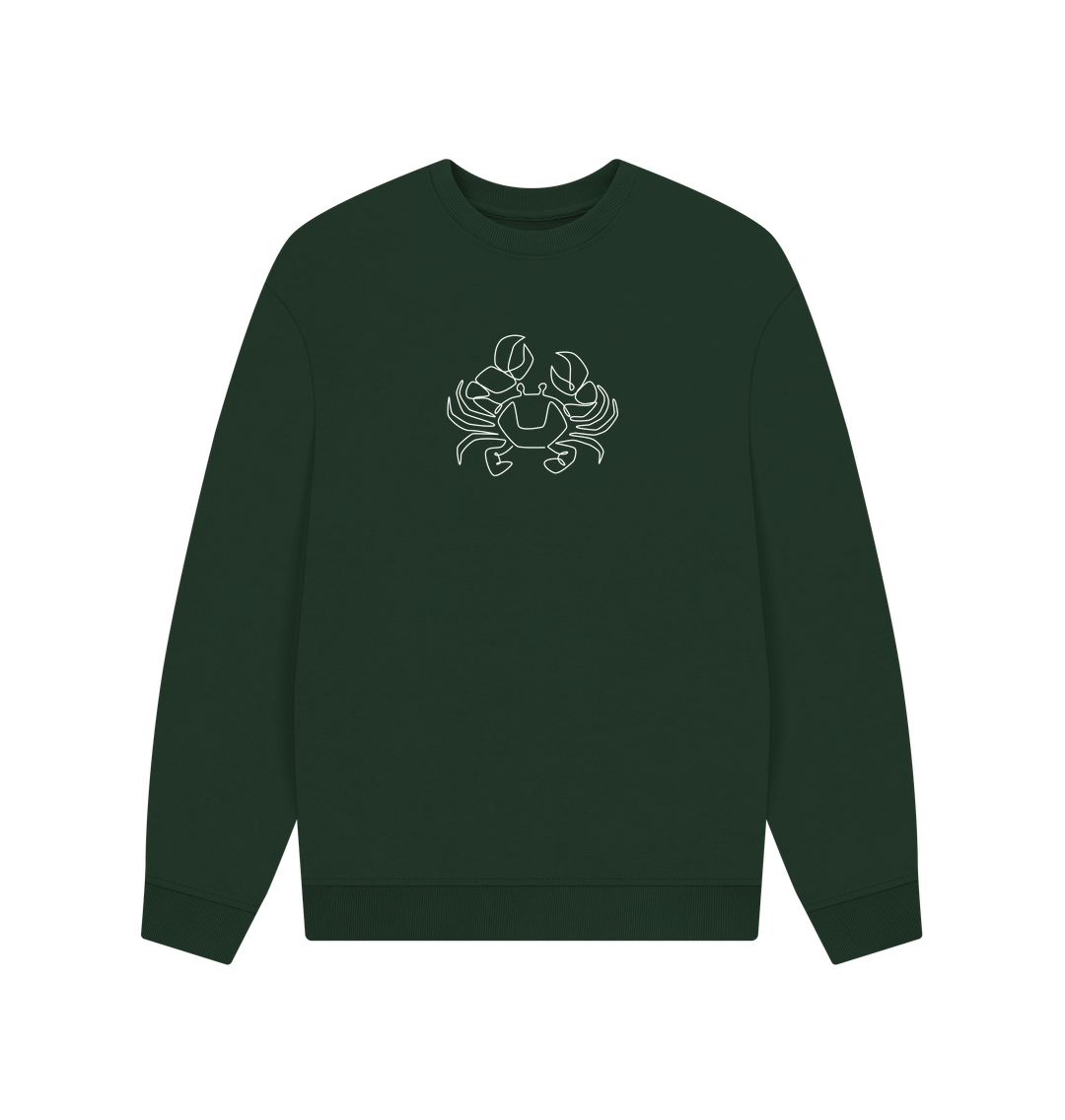 Evergreen Men's Crab Organic Cotton Oversized Crewneck - White Design