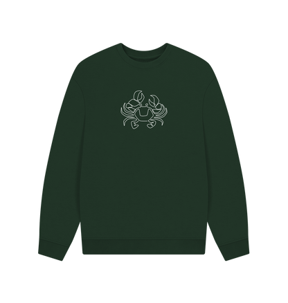 Evergreen Men's Crab Organic Cotton Oversized Crewneck - White Design