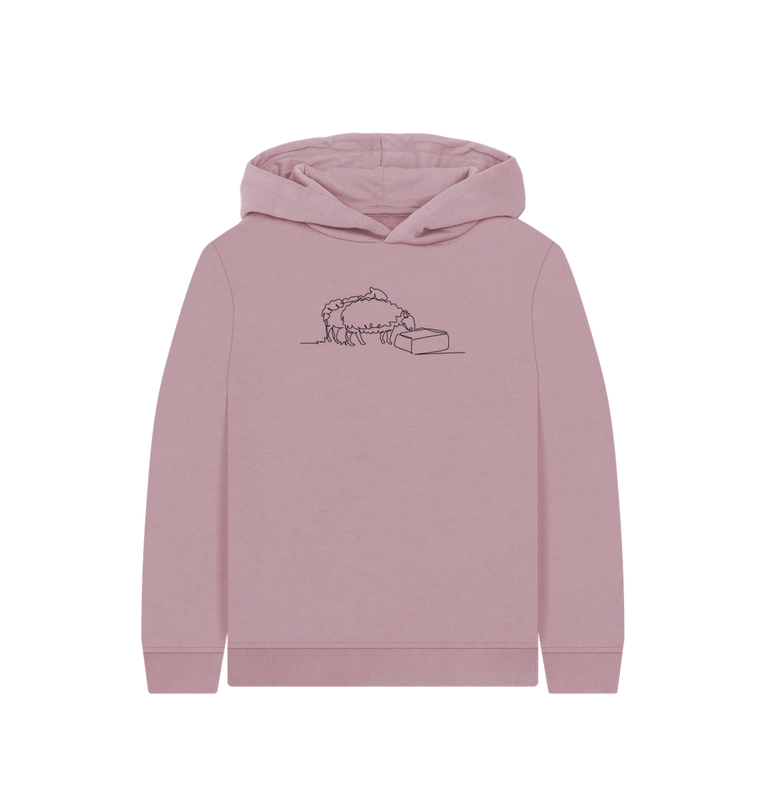 Mauve Kid's Sheep Organic Cotton Pullover Hoodie (Black)