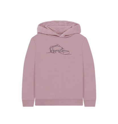 Mauve Kid's Sheep Organic Cotton Pullover Hoodie (Black)