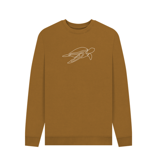 Brown Men's Sea Turtle Organic Cotton Crewneck Sweater (White)