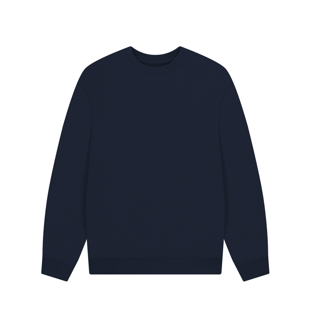 Navy Blue Men's Solid Organic Cotton Oversized Crewneck - Black Design