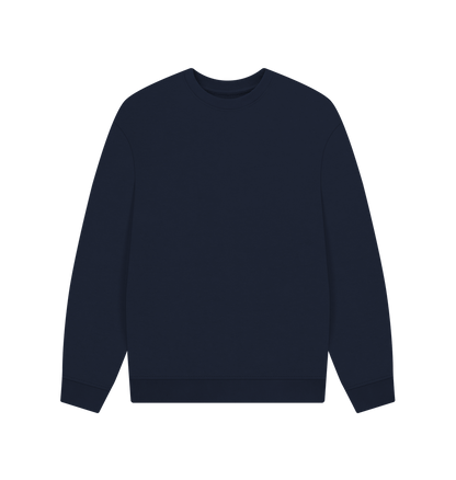 Navy Blue Men's Solid Organic Cotton Oversized Crewneck - Black Design