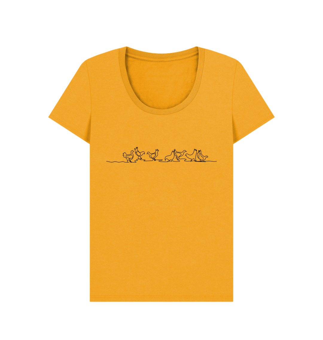 Mustard Women's Chickens Organic Cotton Scoop Neck Tee (Black)