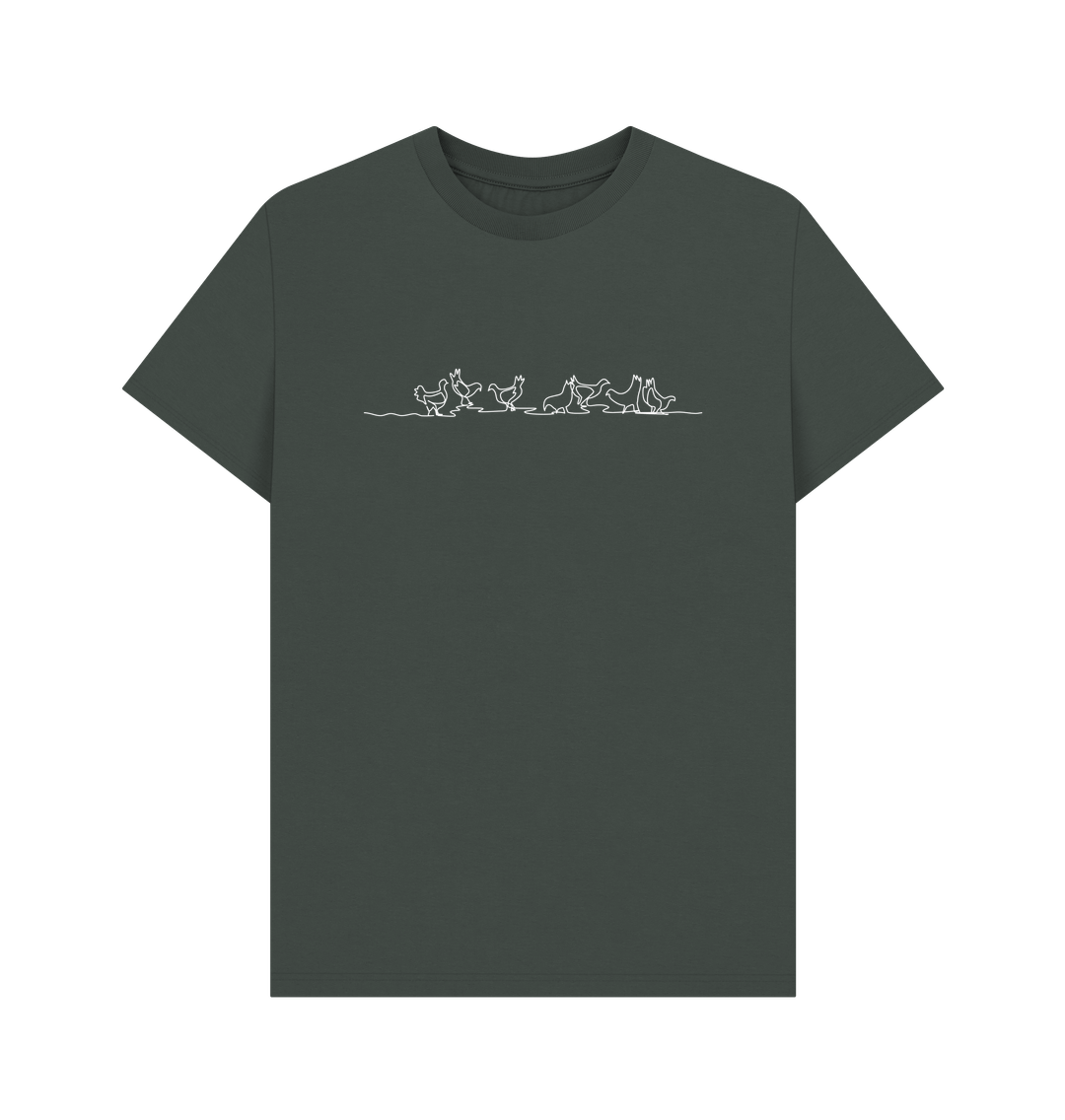 Dark Grey Men's Chickens Organic Cotton Basic Tee (White)