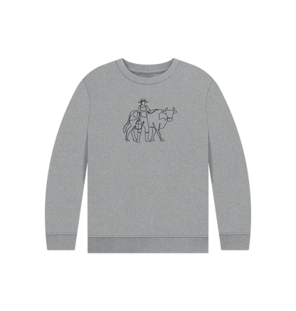 Athletic Grey Kid's Cow Organic Cotton Crewneck Sweater (Black)