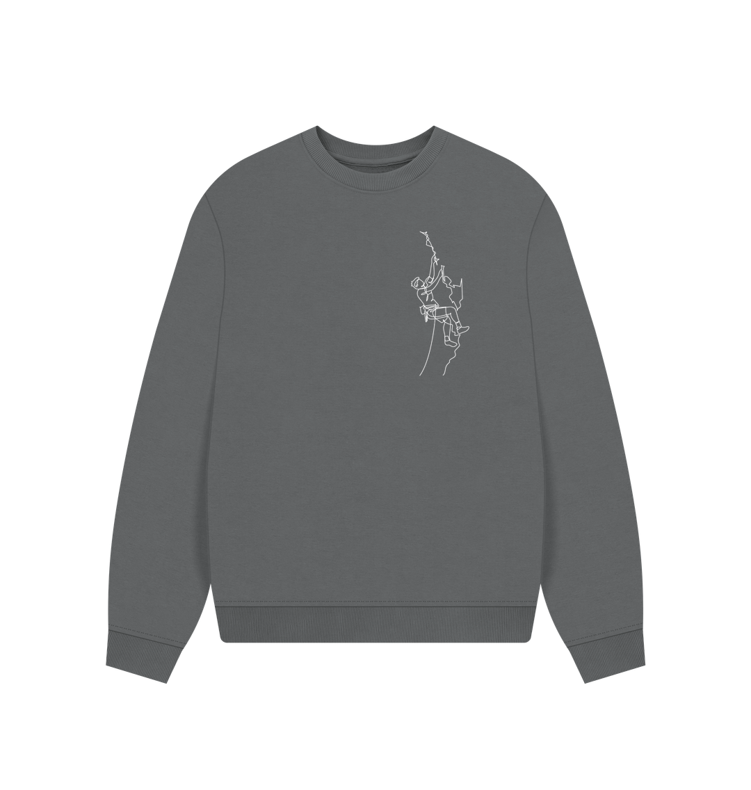 Slate Grey Women's Climber Organic Cotton Oversized Crewneck - White Design