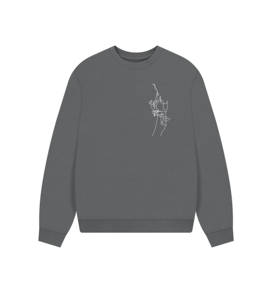 Slate Grey Women's Climber Organic Cotton Oversized Crewneck - White Design