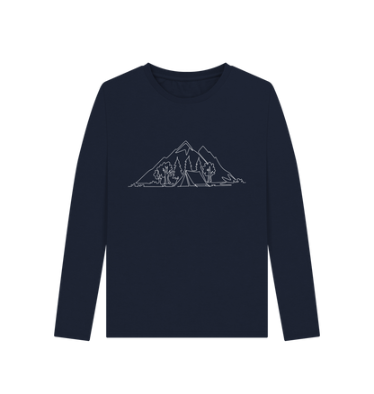 Navy Blue Women's Camping Organic Cotton Long Sleeve Tee (White)