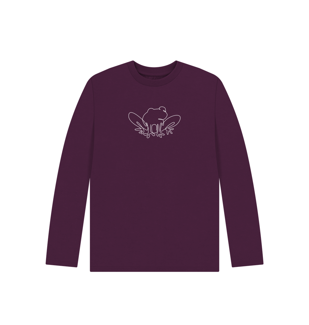 Purple Kid's Frog Organic Cotton Long Sleeve Tee (White)