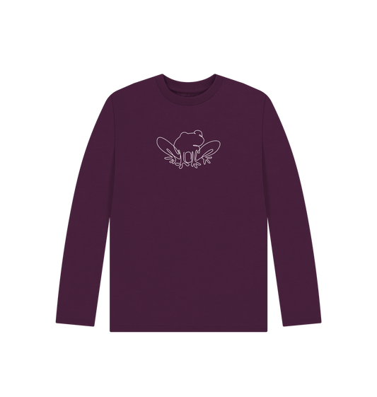 Purple Kid's Frog Organic Cotton Long Sleeve Tee (White)