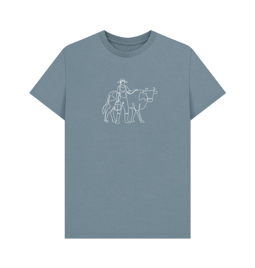 Stone Blue Men's Cow Organic Cotton Basic Tee (White)