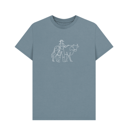 Stone Blue Men's Cow Organic Cotton Basic Tee (White)