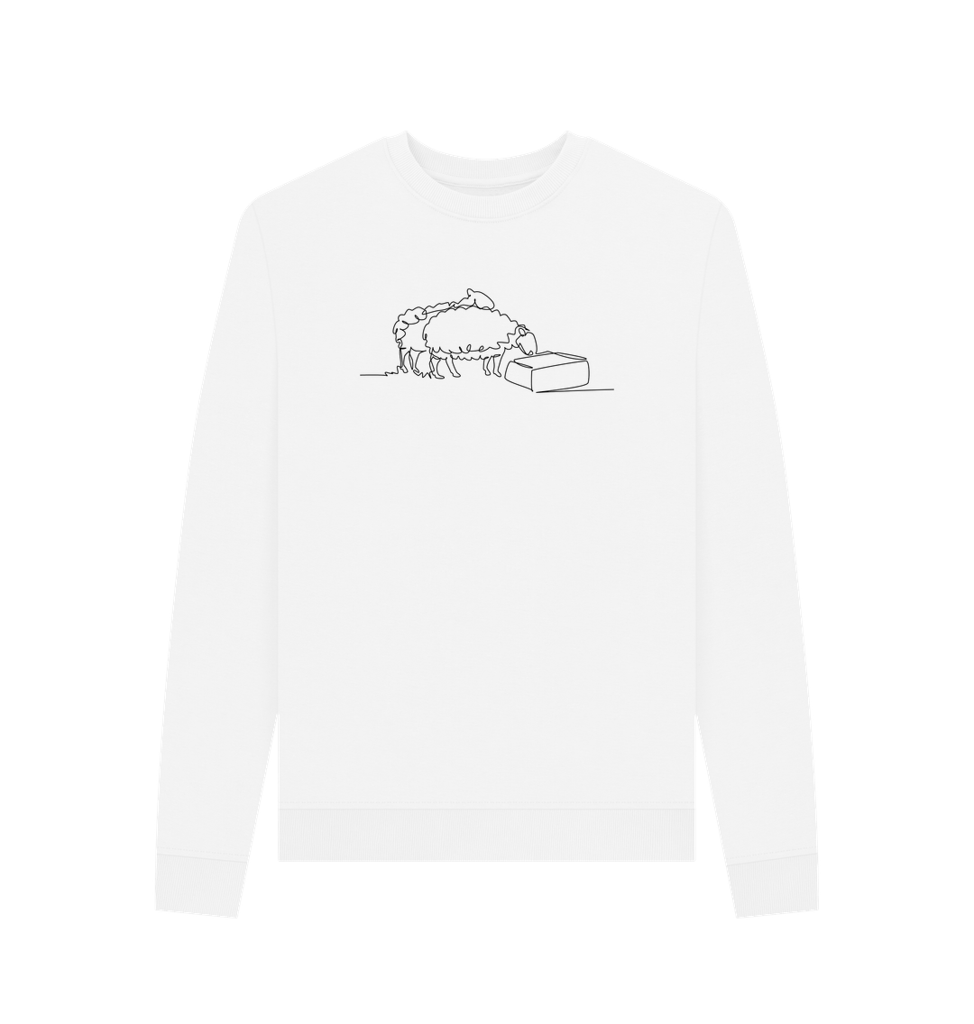 White Women's Sheep Organic Cotton Crewneck Sweater (Black)