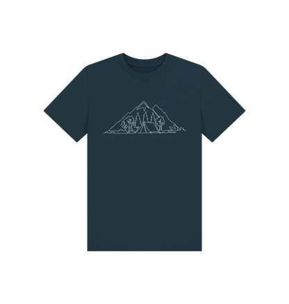 Denim Blue Kid's Camping Organic Cotton Basic Tee (White)