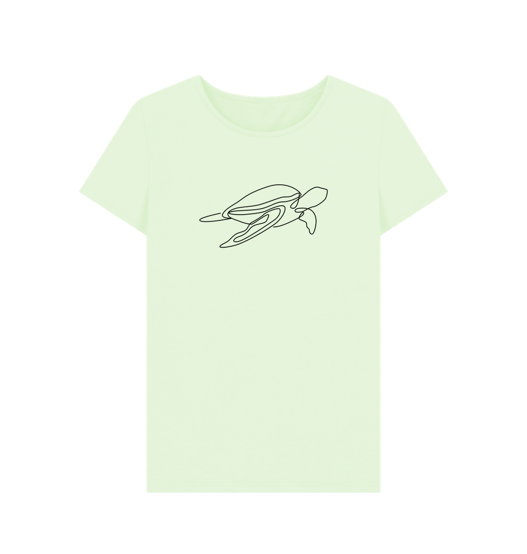 Pastel Green Women's Sea Turtle Organic Cotton Crewneck Tee (Black)