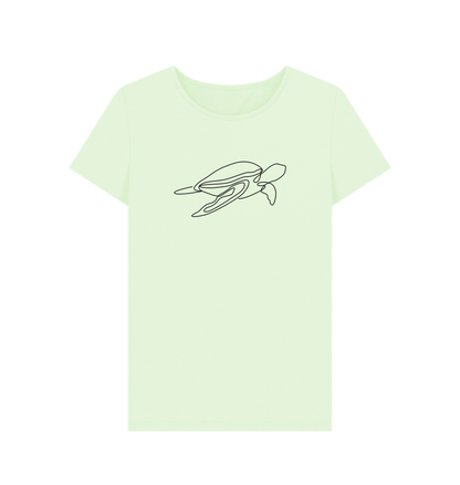 Pastel Green Women's Sea Turtle Organic Cotton Crewneck Tee (Black)