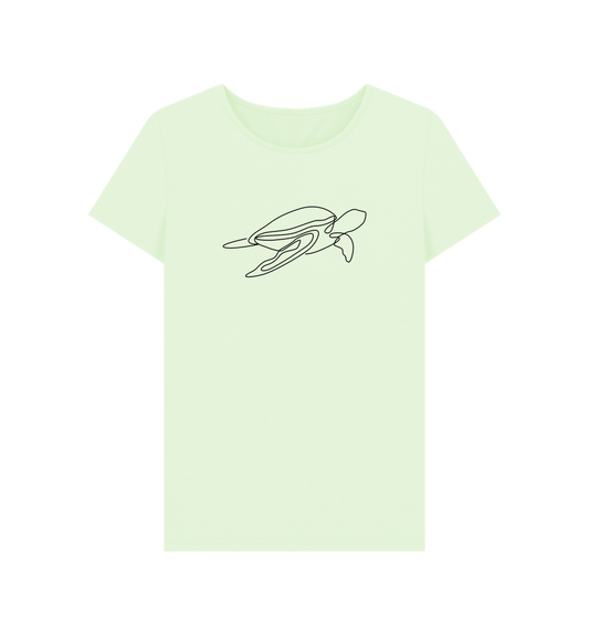 Pastel Green Women's Sea Turtle Organic Cotton Crewneck Tee (Black)