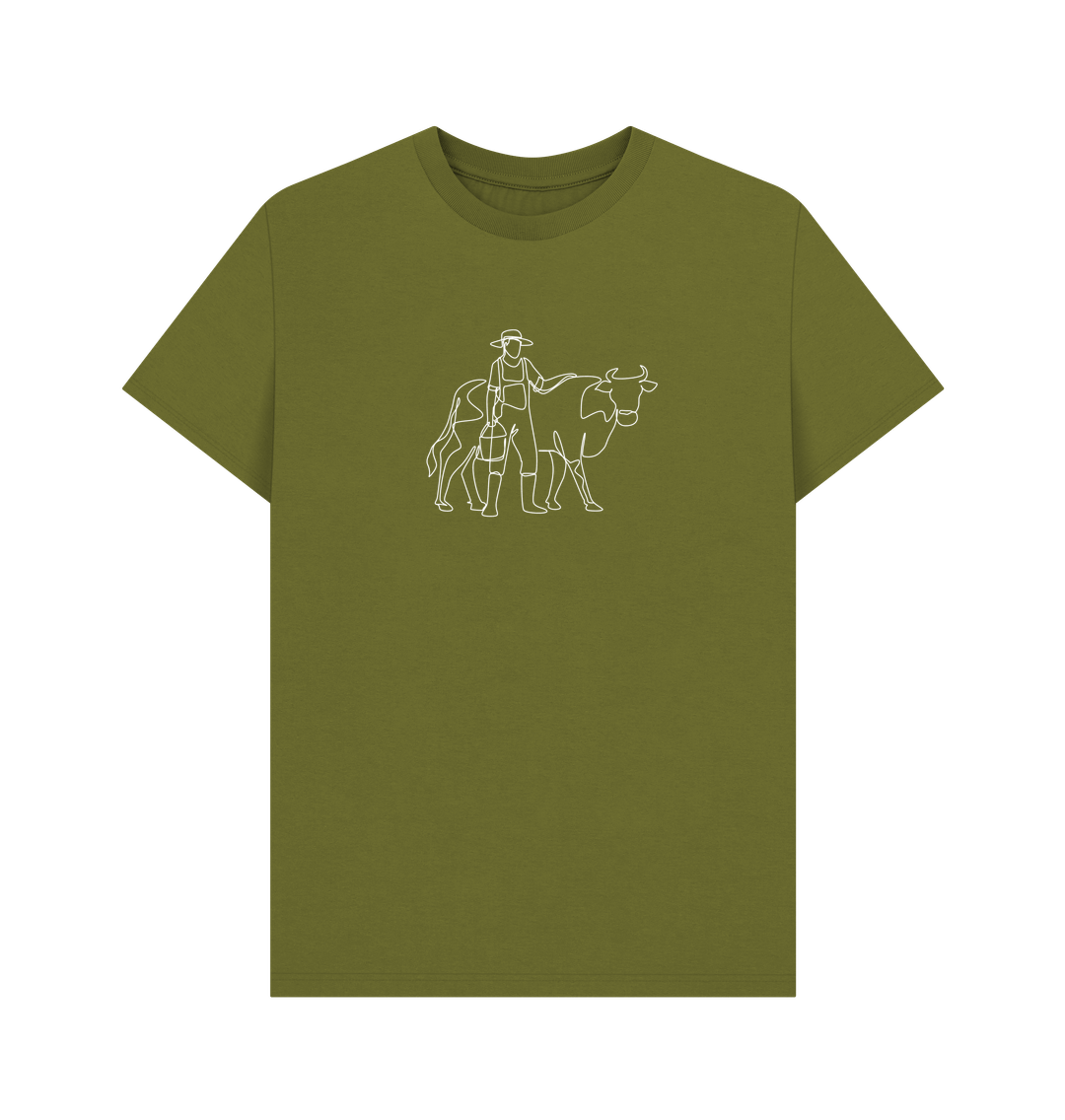 Moss Green Men's Cow Organic Cotton Basic Tee (White)