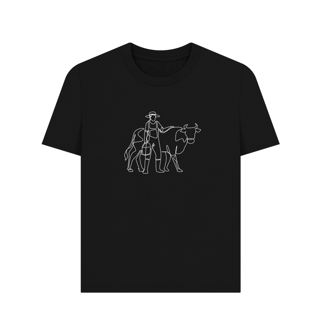 Black Women's Cow Organic Cotton Basic Tee (White)