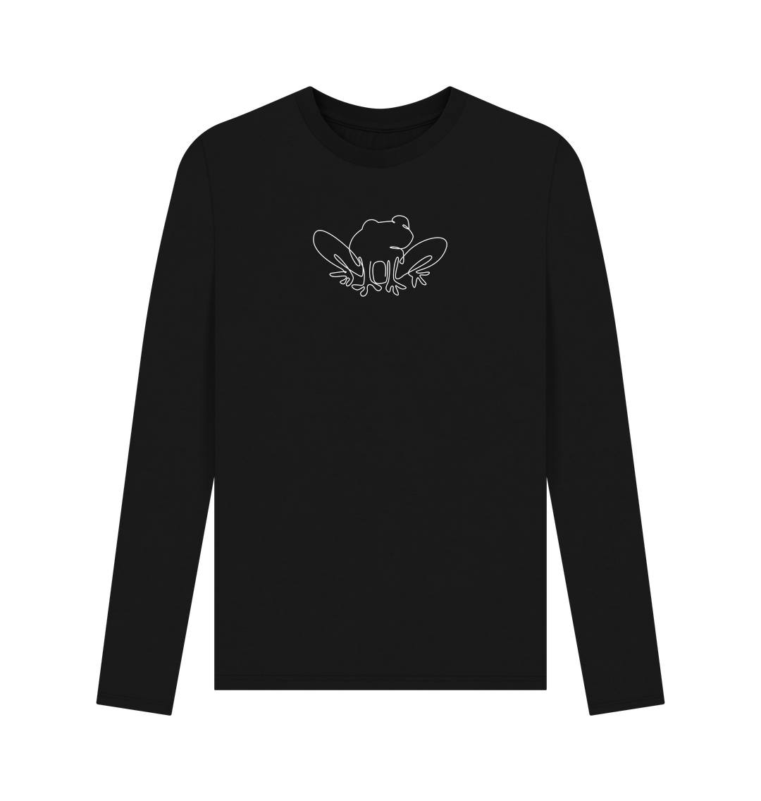 Black Men's Frog Organic Cotton Long Sleeve Tee (White)