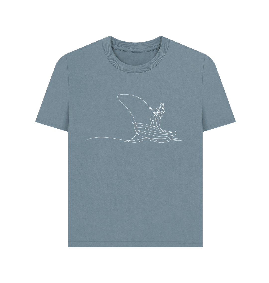 Stone Blue Women's Fisherman Organic Cotton Basic Tee (White)