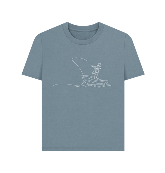 Stone Blue Women's Fisherman Organic Cotton Basic Tee (White)