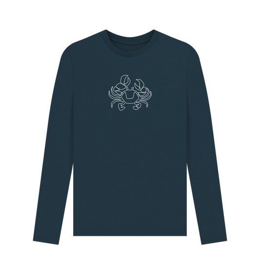 Denim Blue Men's Crab Organic Cotton Long Sleeve Tee - White Design