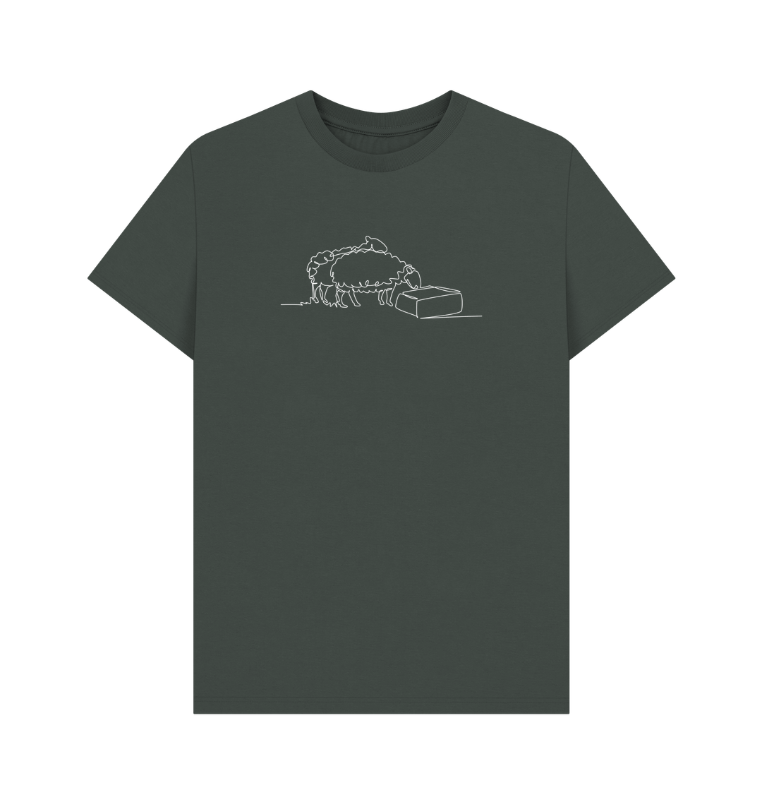 Dark Grey Men's Sheep Organic Cotton Basic Tee (White)