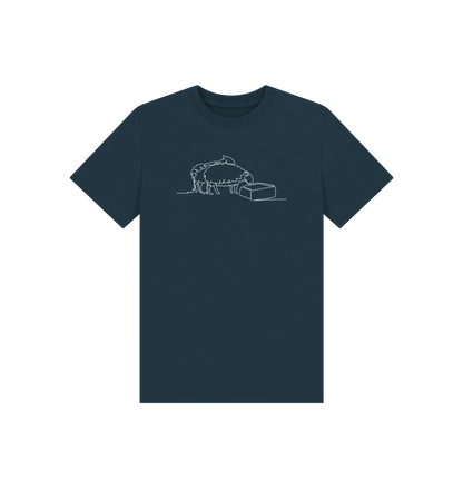 Denim Blue Kid's Sheep Organic Cotton Basic Tee (White)