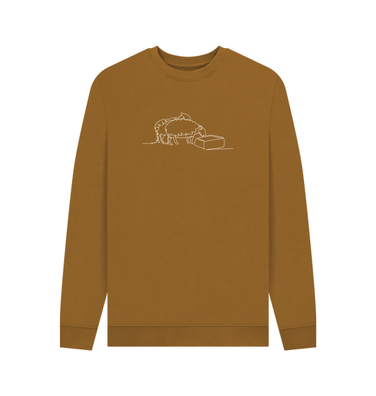 Brown Men's Sheep Organic Cotton Crewneck Sweater (White)