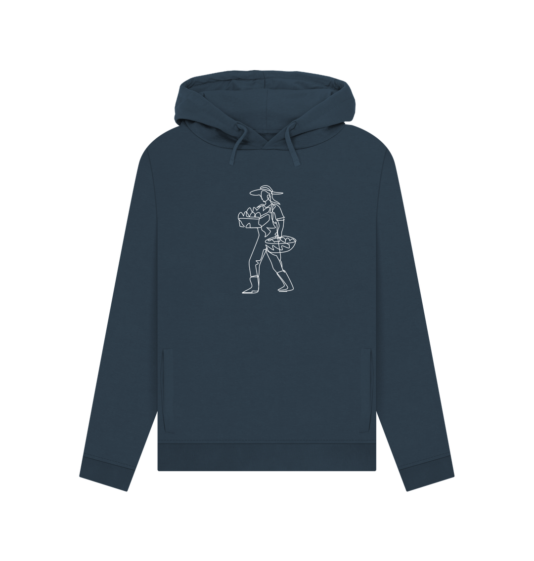 Navy Blue Women's Harvest Organic Cotton Pullover Hoodie (White)