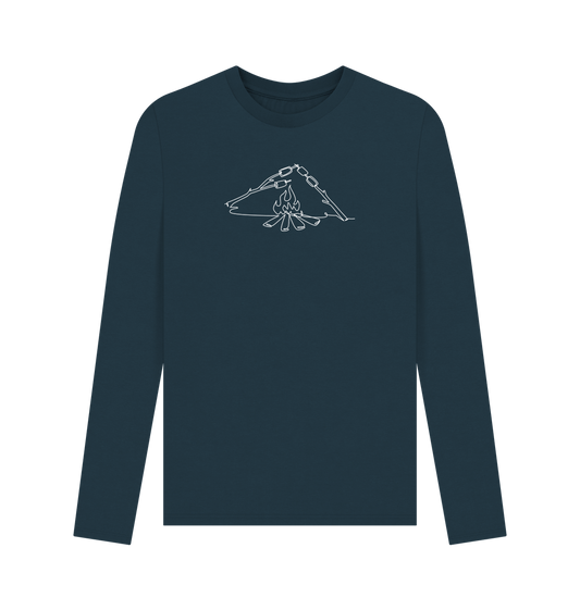 Denim Blue Men's S'mores Organic Cotton Long Sleeve Tee - White Design