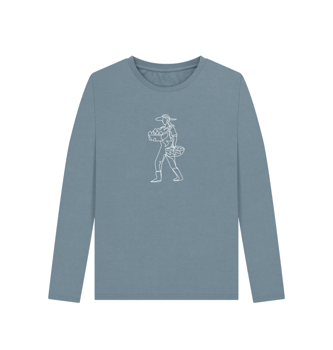 Stone Blue Women's Harvest Organic Cotton Long Sleeve Tee (White)