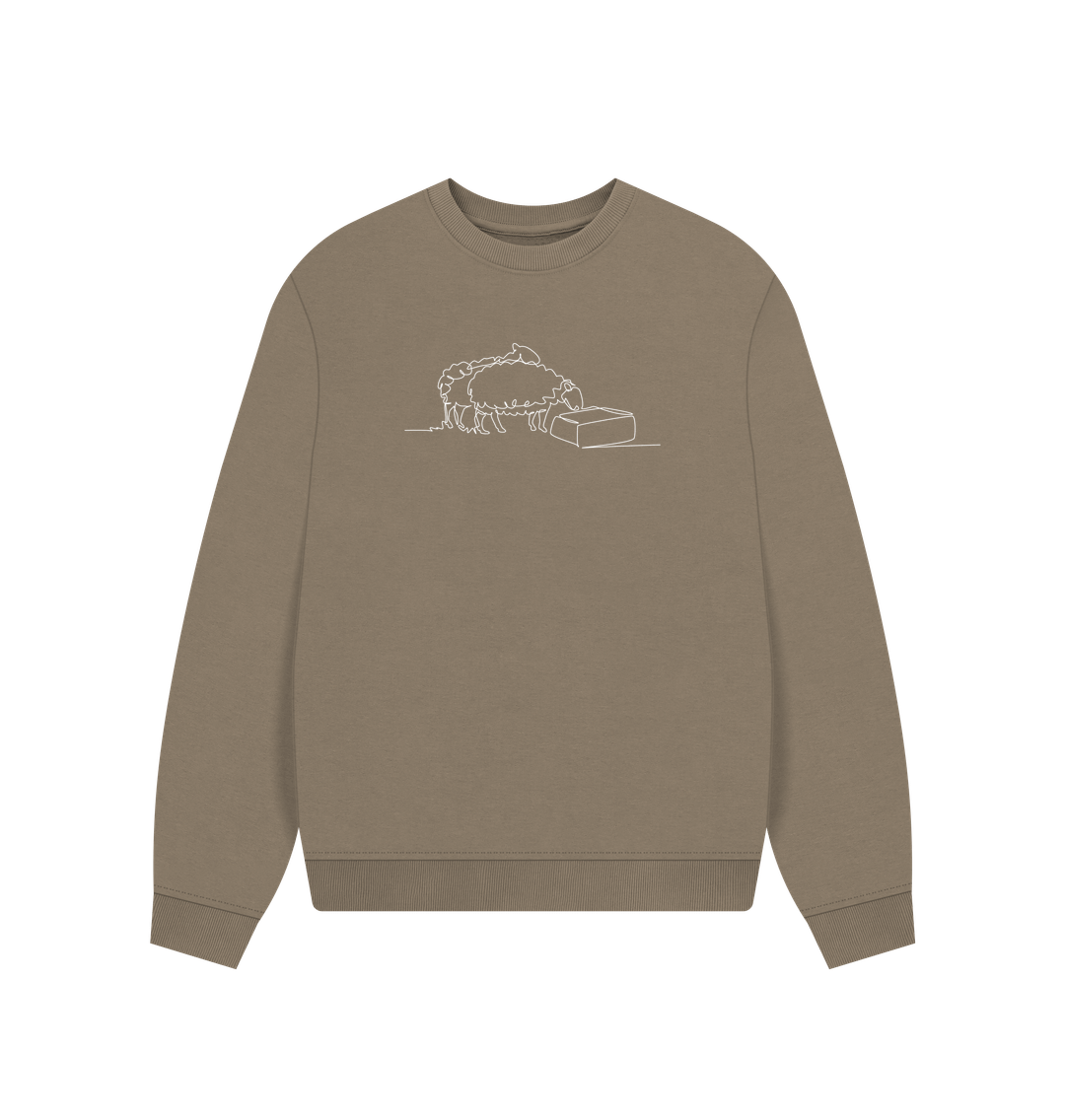 Willow Women's Sheep Organic Cotton Oversized Crewneck - White Design