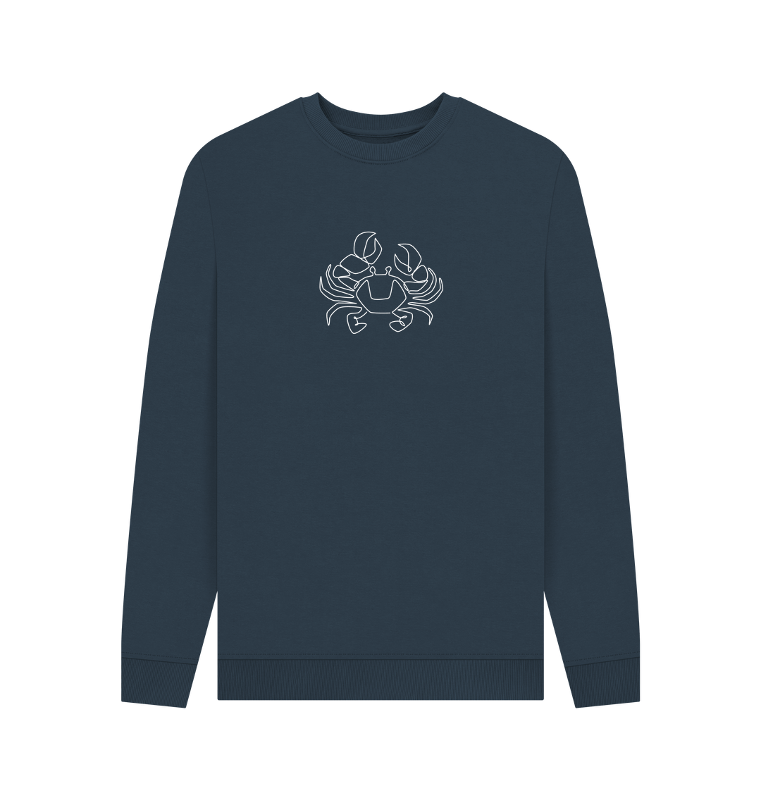 Navy Blue Men's Crab Organic Cotton Crewneck Sweater (White)