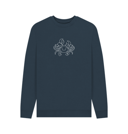 Navy Blue Men's Crab Organic Cotton Crewneck Sweater (White)