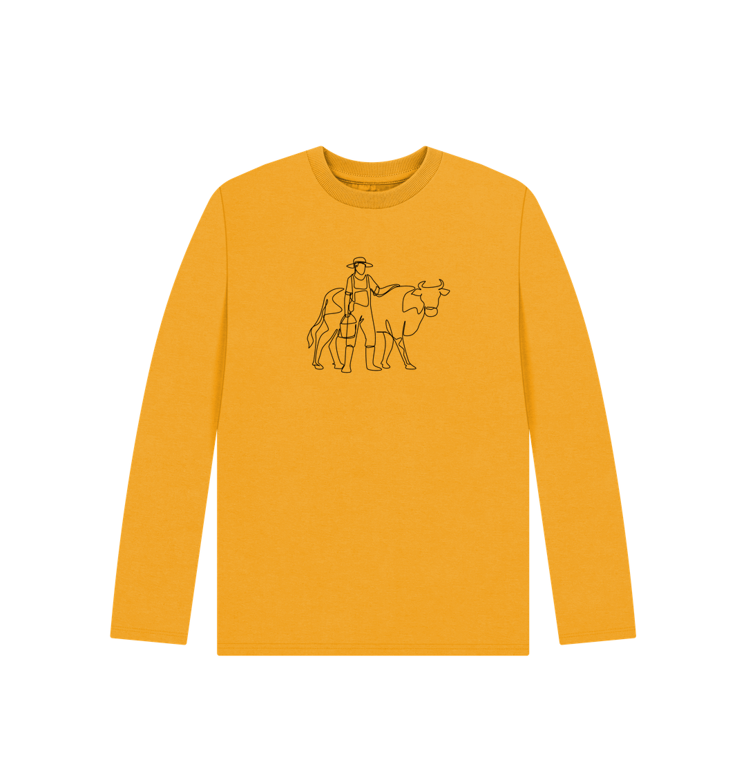 Mustard Kid's Cow Organic Cotton Long Sleeve Tee (Black)