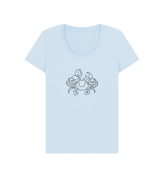 Sky Blue Women's Crab Organic Cotton Scoop Neck Tee (Black)