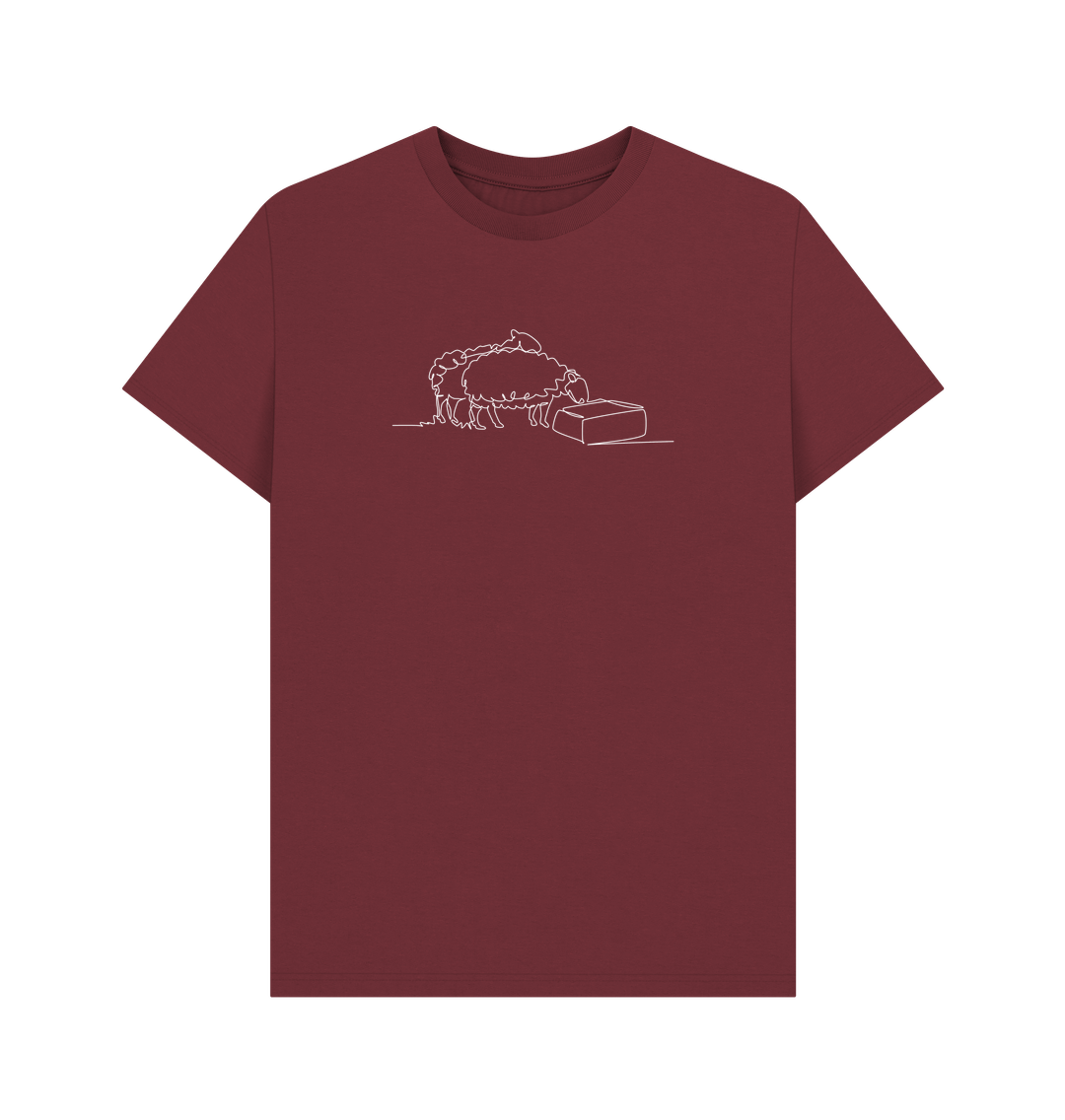 Red Wine Men's Sheep Organic Cotton Basic Tee (White)