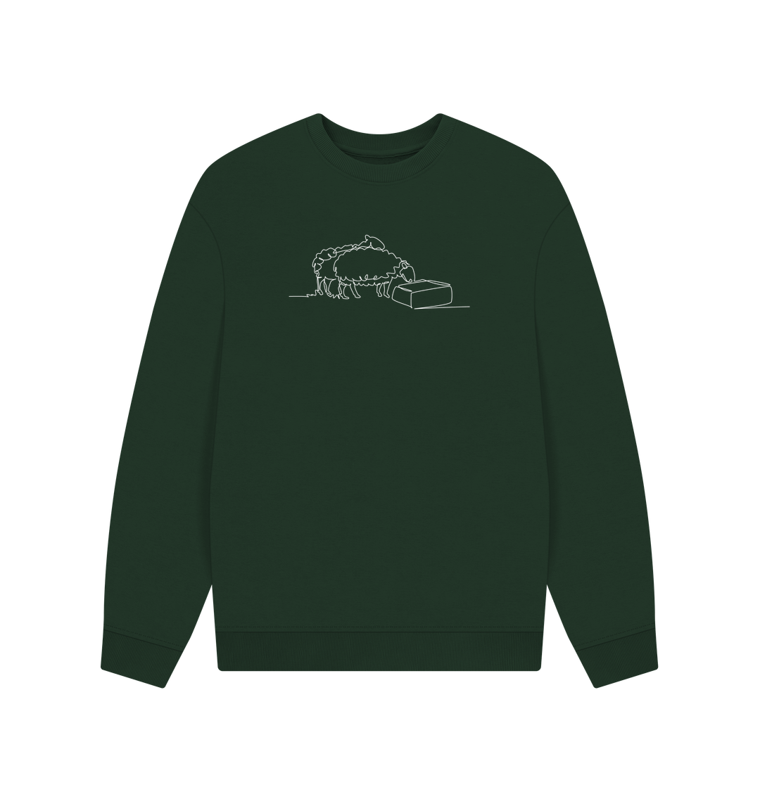 Evergreen Men's Sheep Organic Cotton Oversized Crewneck - White Design