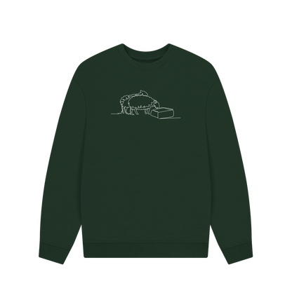 Evergreen Men's Sheep Organic Cotton Oversized Crewneck - White Design