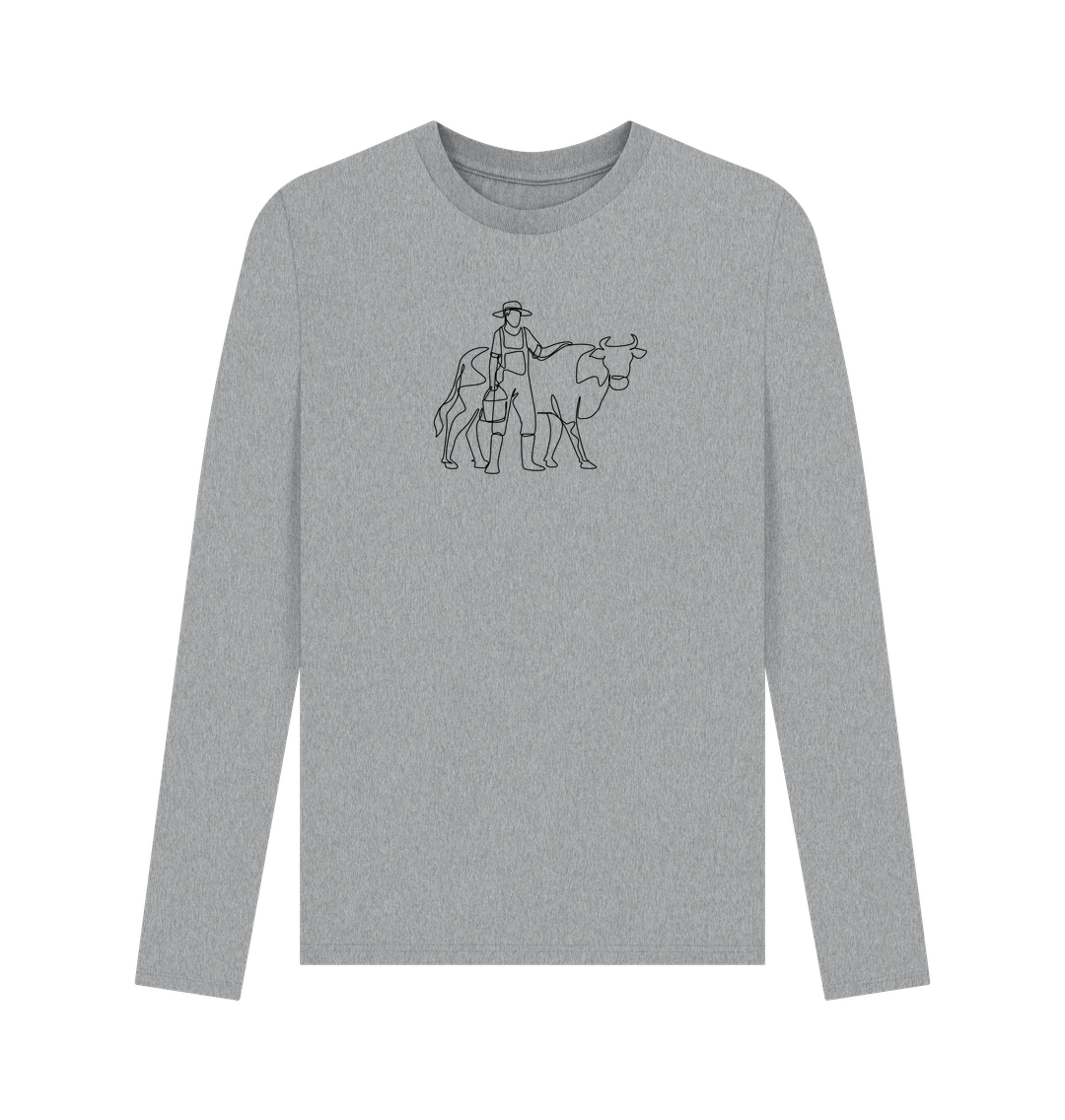 Athletic Grey Men's Cow Organic Cotton Long Sleeve Tee (Black)