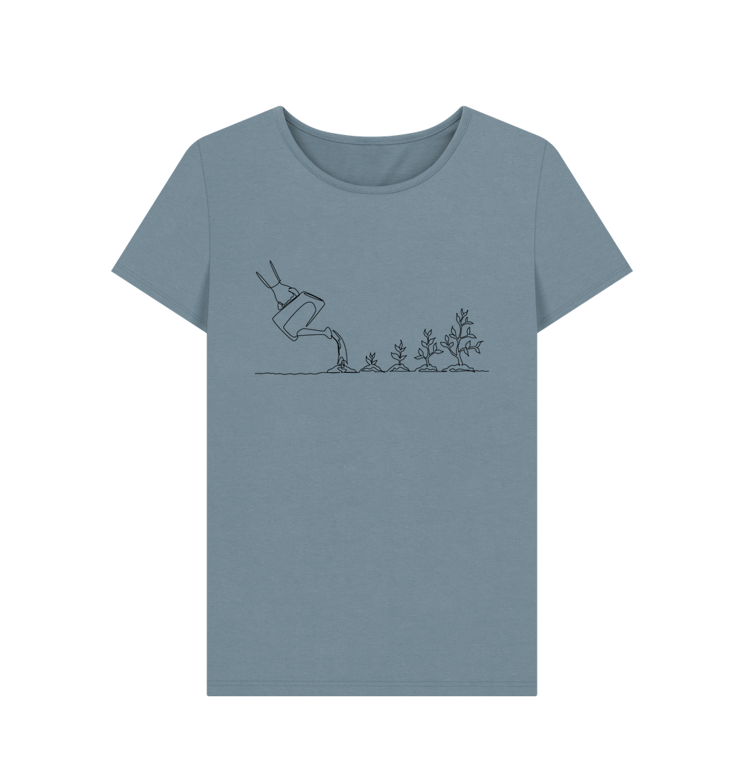 Stone Blue Women's Gardening Organic Cotton Crewneck Tee (Black)