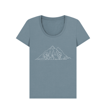 Stone Blue Women's Camping Scoop Neck T-Shirt - White