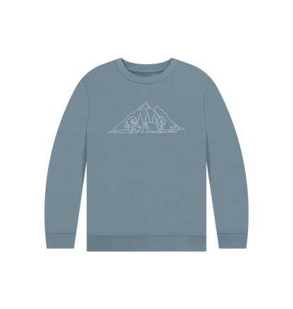 Stone Blue Kid's Camping Organic Cotton Crewneck Sweater (White)