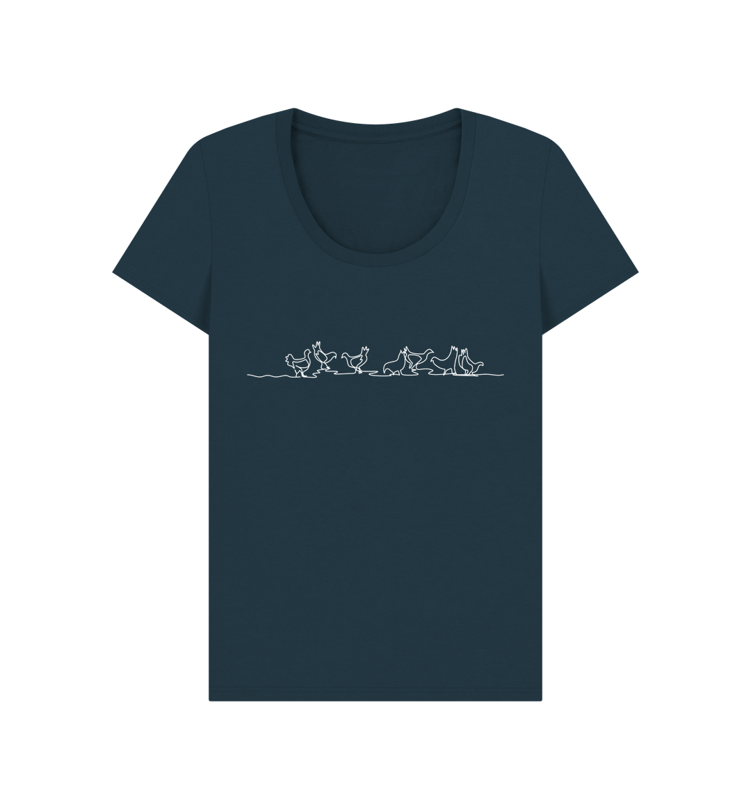 Denim Blue Women's Chickens Organic Cotton Scoop Neck Tee (White)